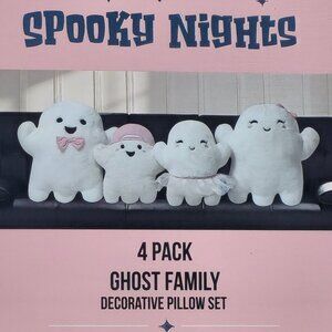 NWT Set of 4 Ghost Family Decorative Plush Faux Fur Throw Pillow Set Halloween